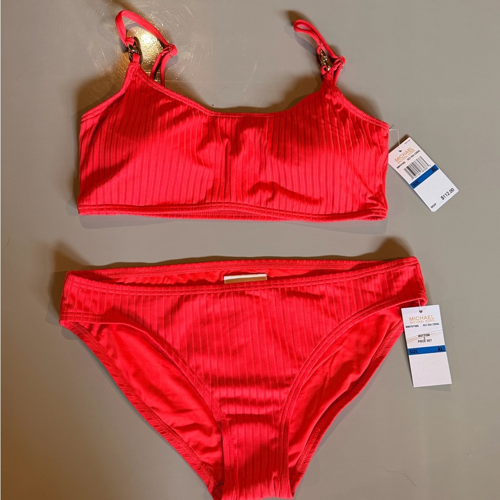 Michael Kors Bright Red Ribbed Bikini Set